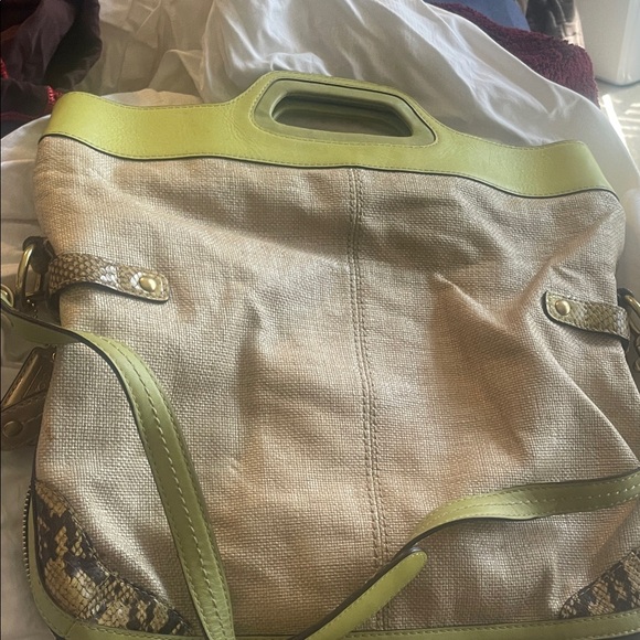 Coach Green and Tan Shoulder Bag with Snakeskin Accent - Picture 4 of 6